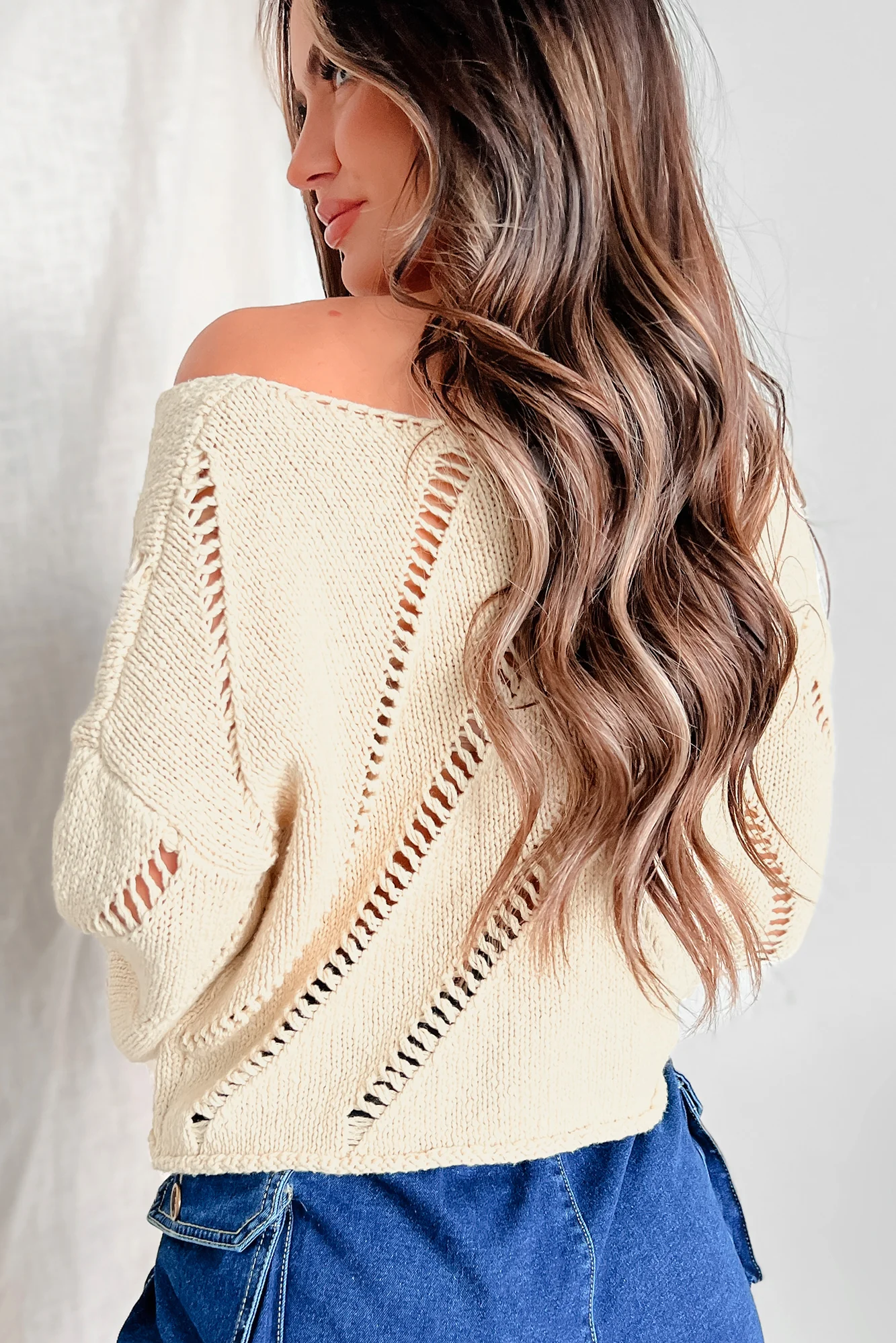 Compliments & Praise Open Knit Crop Sweater (Natural)