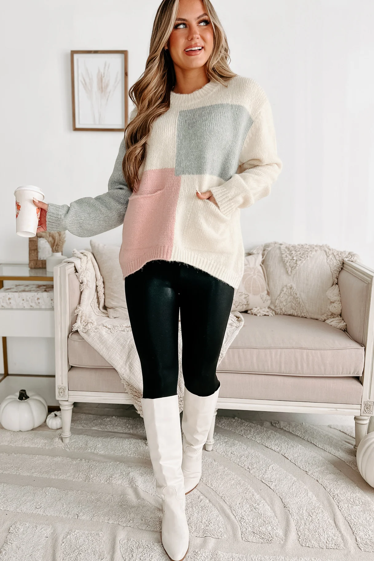 Any Time Now Colorblock Sweater (Mauve Combo)