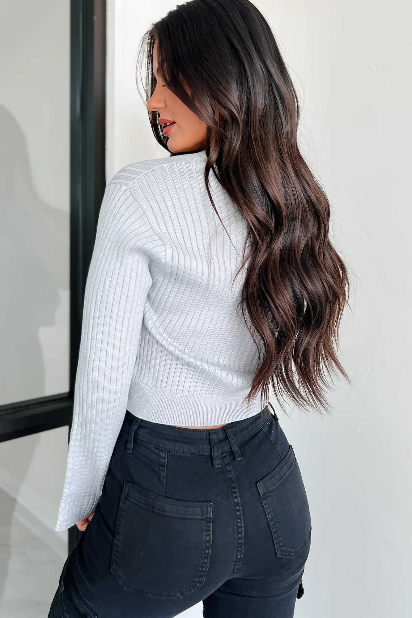 Saskia Button Down Sweater Top (Light Grey)