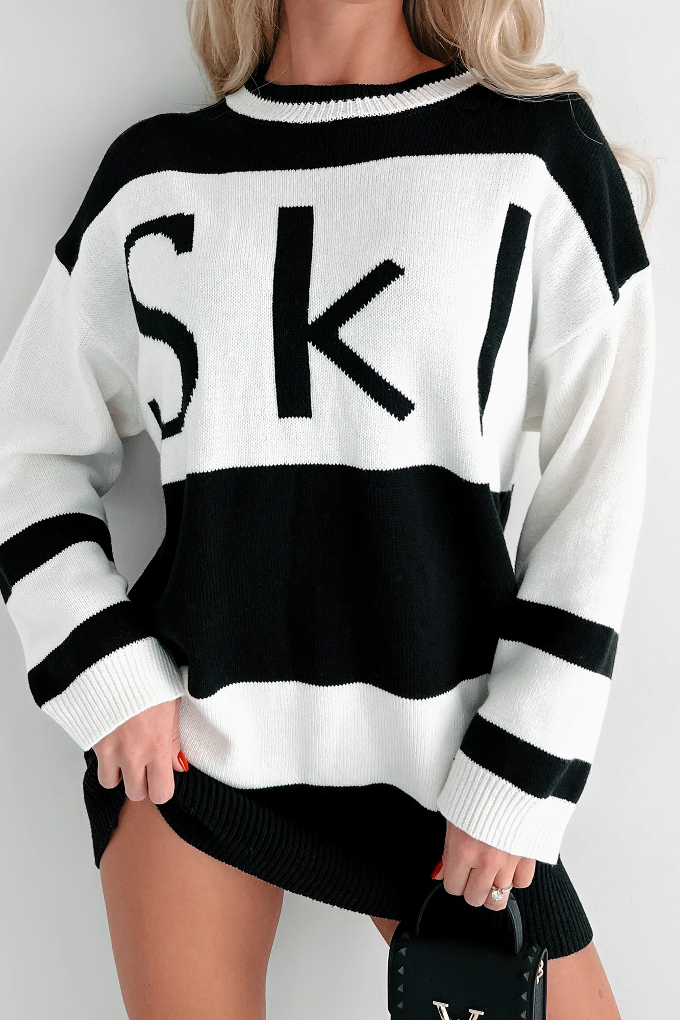 Down The Slopes Colorblock Tunic Sweater (Black/Cream)