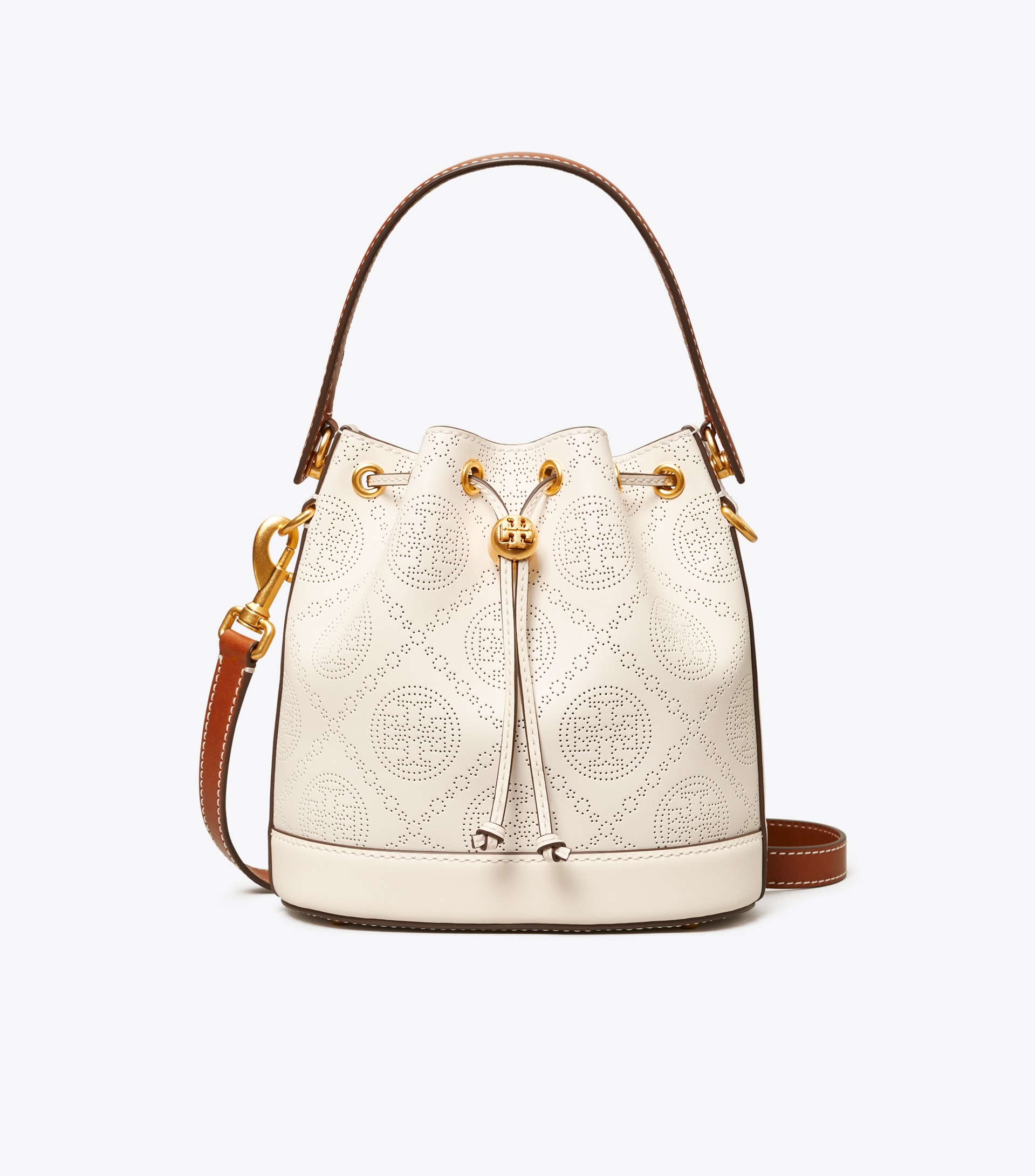 T MONOGRAM PERFORATED BUCKET BAG