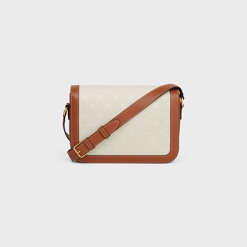 CLASSIQUE TRIOMPHE BAG IN TEXTILE WITH TRIOMPHE ALL-OVER AND CALFSKIN