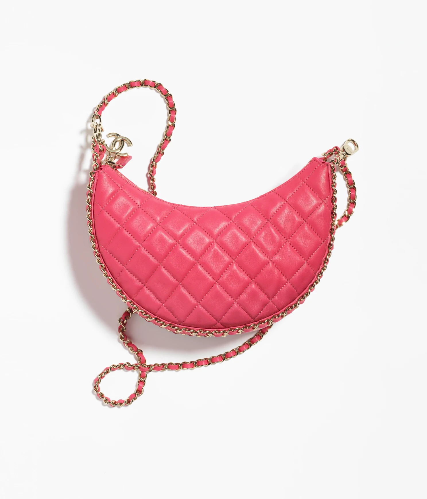 SMALL HOBO BAG Lambskin & Shiny Light Gold Metal Pink