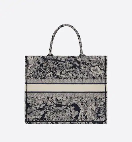 LARGE DIOR BOOK TOTE Blue Toile de Jouy Reverse Embroidery (42 x 35 x 18.5 cm)