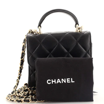 Chanel Square Classic Flap Top Handle Clutch with Chain Quilted Lambskin