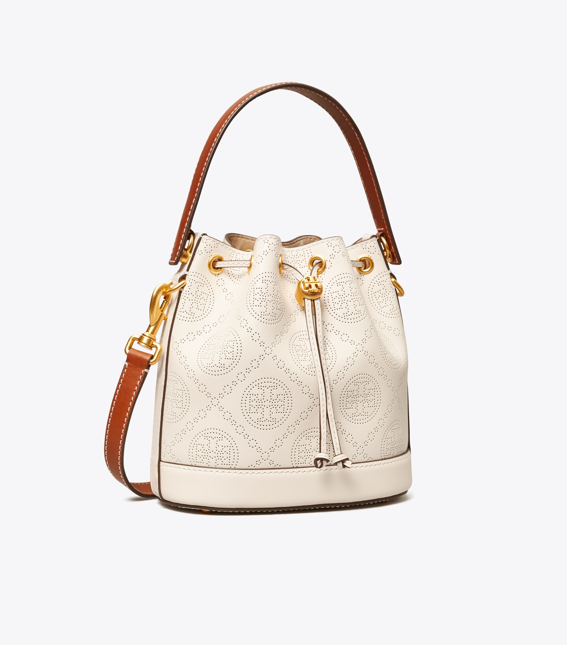 T MONOGRAM PERFORATED BUCKET BAG