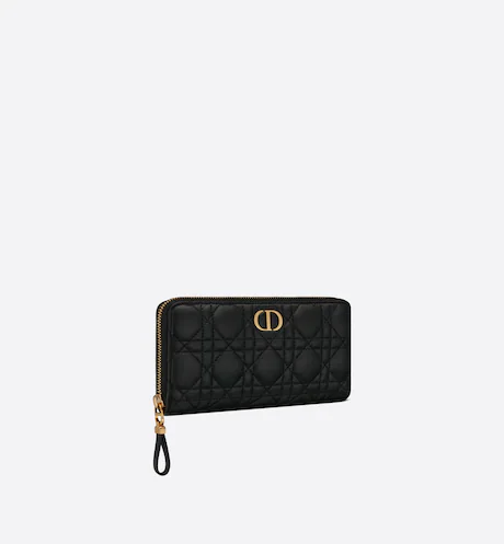 DIOR CARO VOYAGEUR WALLET Black Supple Cannage Calfskin