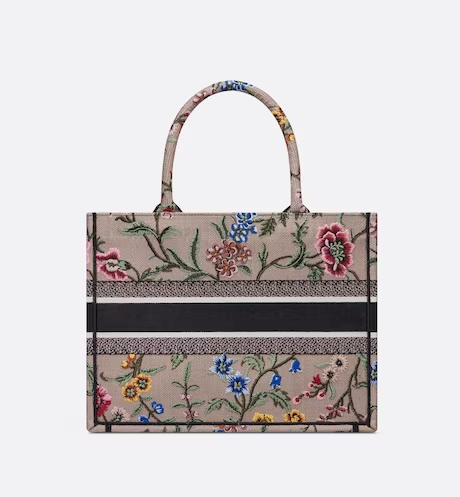 MEDIUM DIOR BOOK TOTE Pink Multicolor Dior Petites Fleurs Embroidery (36 x 27.5 x 16.5 cm)