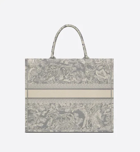 LARGE DIOR BOOK TOTE Gray Toile de Jouy Reverse Embroidery (42 x 35 x 18.5 cm)