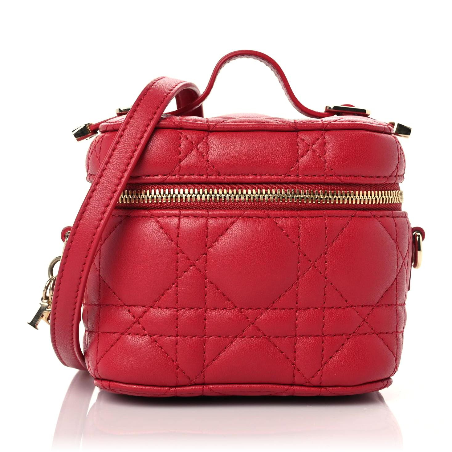 CHRISTIAN DIOR Lambskin Cannage Micro Vanity Case Poppy Red