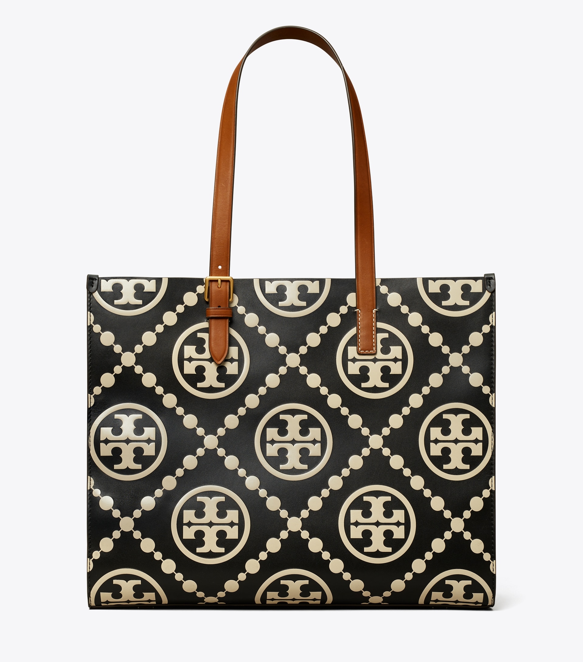 T MONOGRAM CONTRAST EMBOSSED TOTE