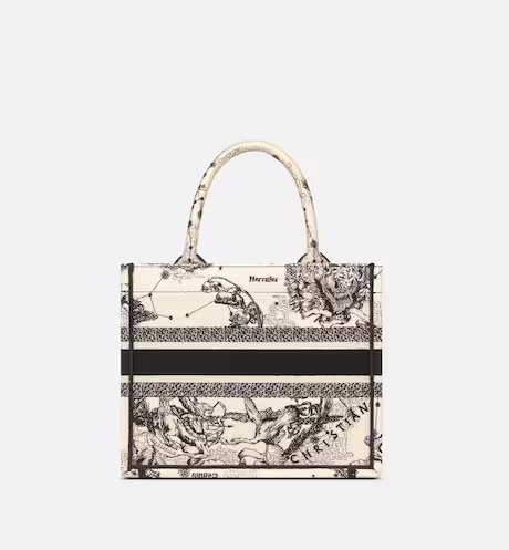 SMALL DIOR BOOK TOTE Latte Toile de Jouy Zodiac Embroidery (26.5 x 21 x 14 cm)