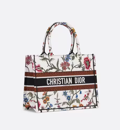 MEDIUM DIOR BOOK TOTE White Multicolor Dior Petites Fleurs Embroidery (36 x 27.5 x 16.5 cm)