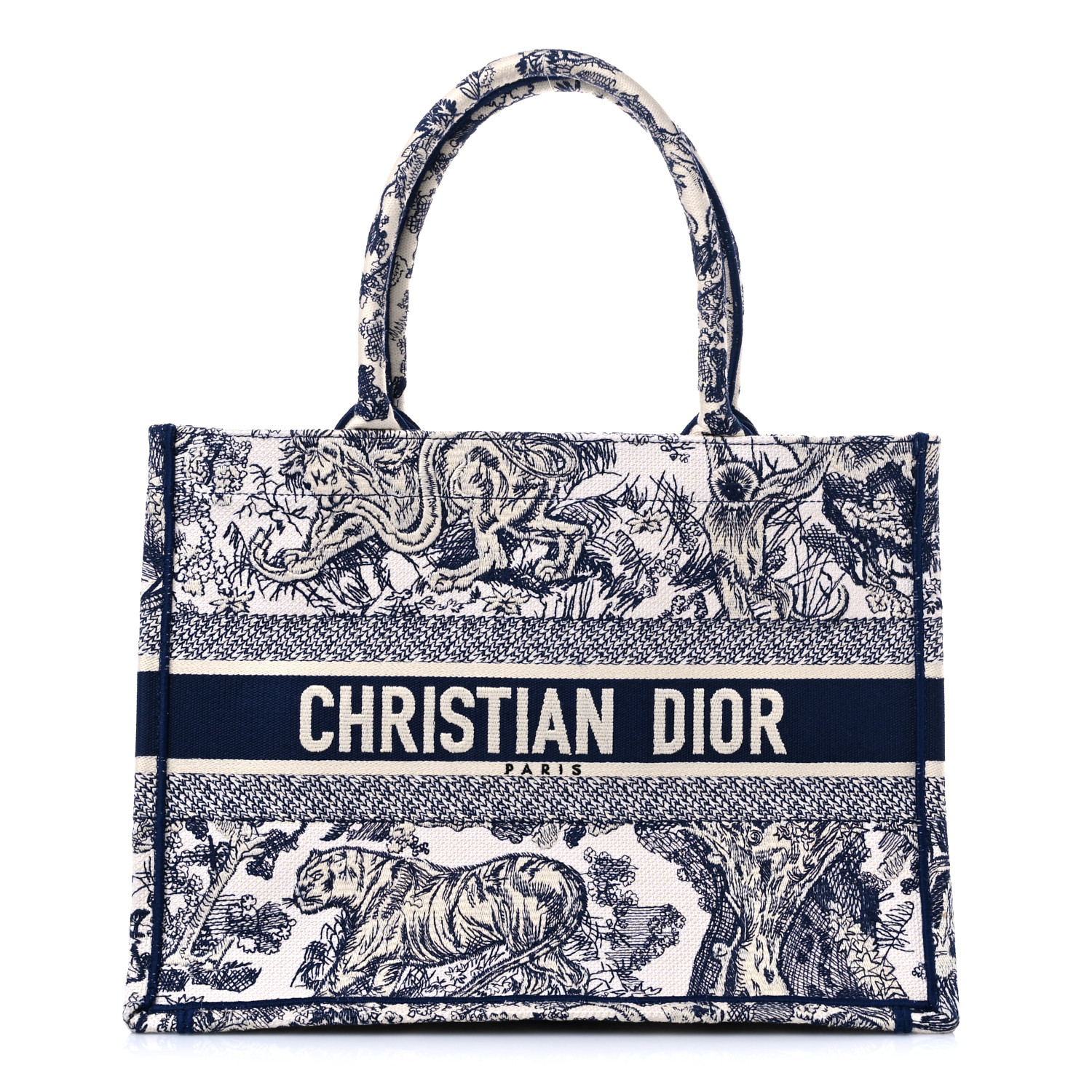 CHRISTIAN DIOR Canvas Embroidered Medium Dioriviera Toile De Jouy Book Tote Blue