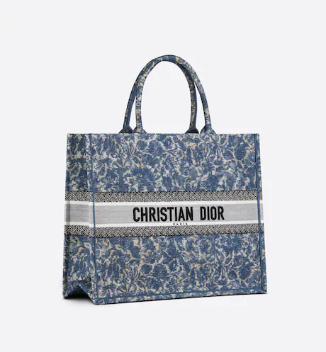 LARGE DIOR BOOK TOTE Blue Dior Brocart Embroidery with Denim Effect (42 x 35 x 18.5 cm)
