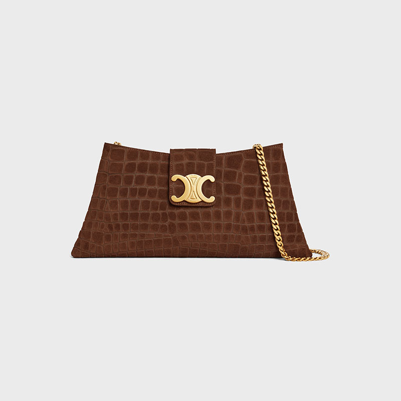 WILTERN CLUTCH TRIOMPHE SOFT IN CROCODILE EMBOSSED SUEDE CALFSKIN