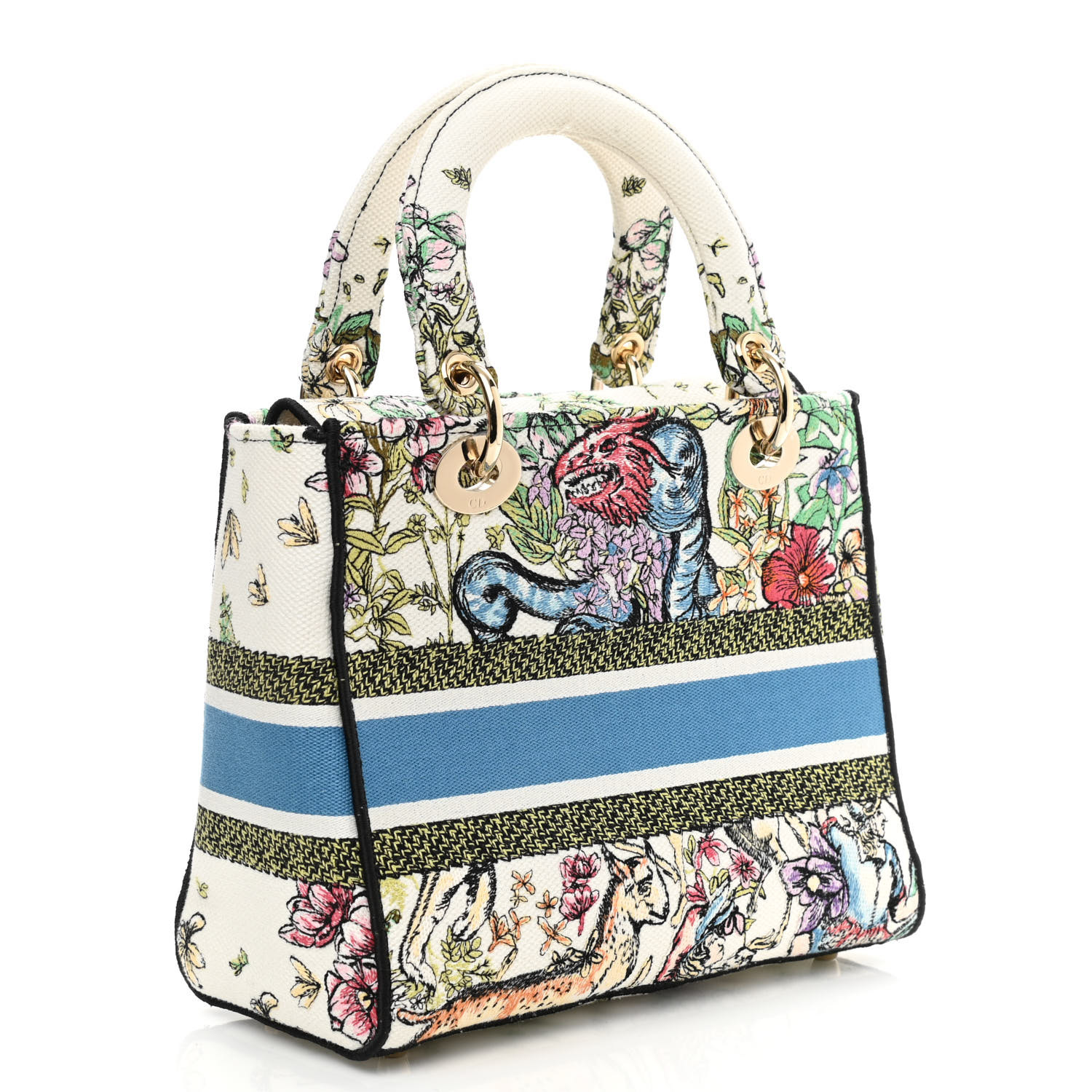 CHRISTIAN DIOR Canvas D-Constellation Embroidered Medium Lady D-Lite Latte Multicolor