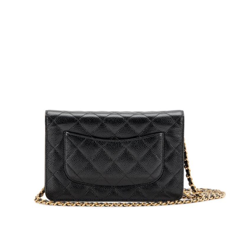Black Quilted Caviar Wallet On Chain Gold Hardware