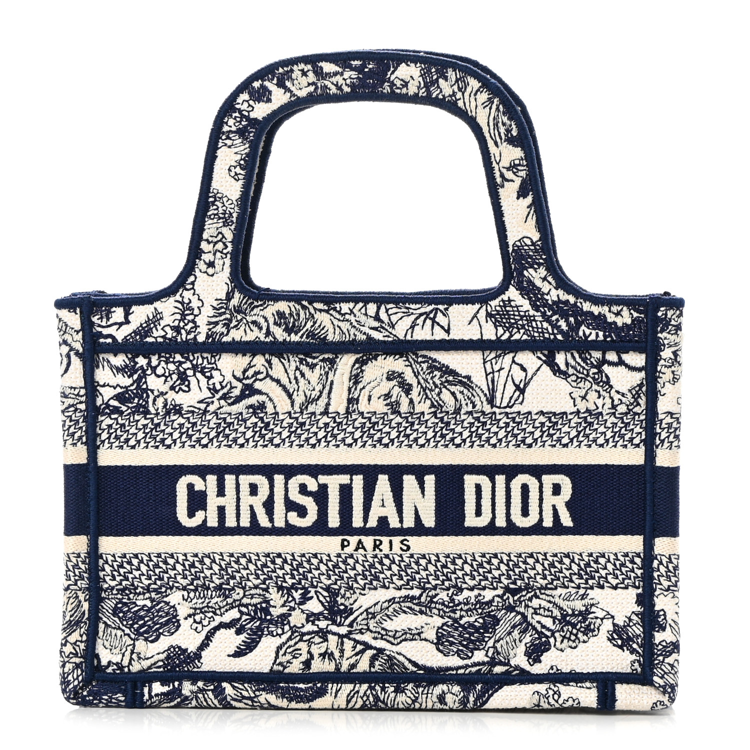 CHRISTIAN DIOR Canvas Embroidered Mini Toile De Jouy Book Tote Blue