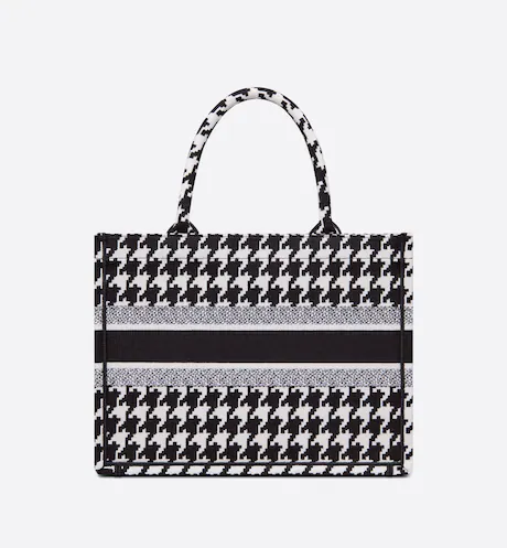 MEDIUM DIOR BOOK TOTE Black Macro Houndstooth Embroidery (36 x 27.5 x 16.5 cm)