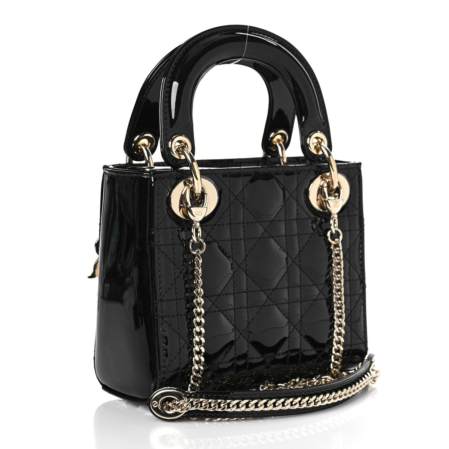 CHRISTIAN DIOR Patent Cannage Mini Lady Dior Black