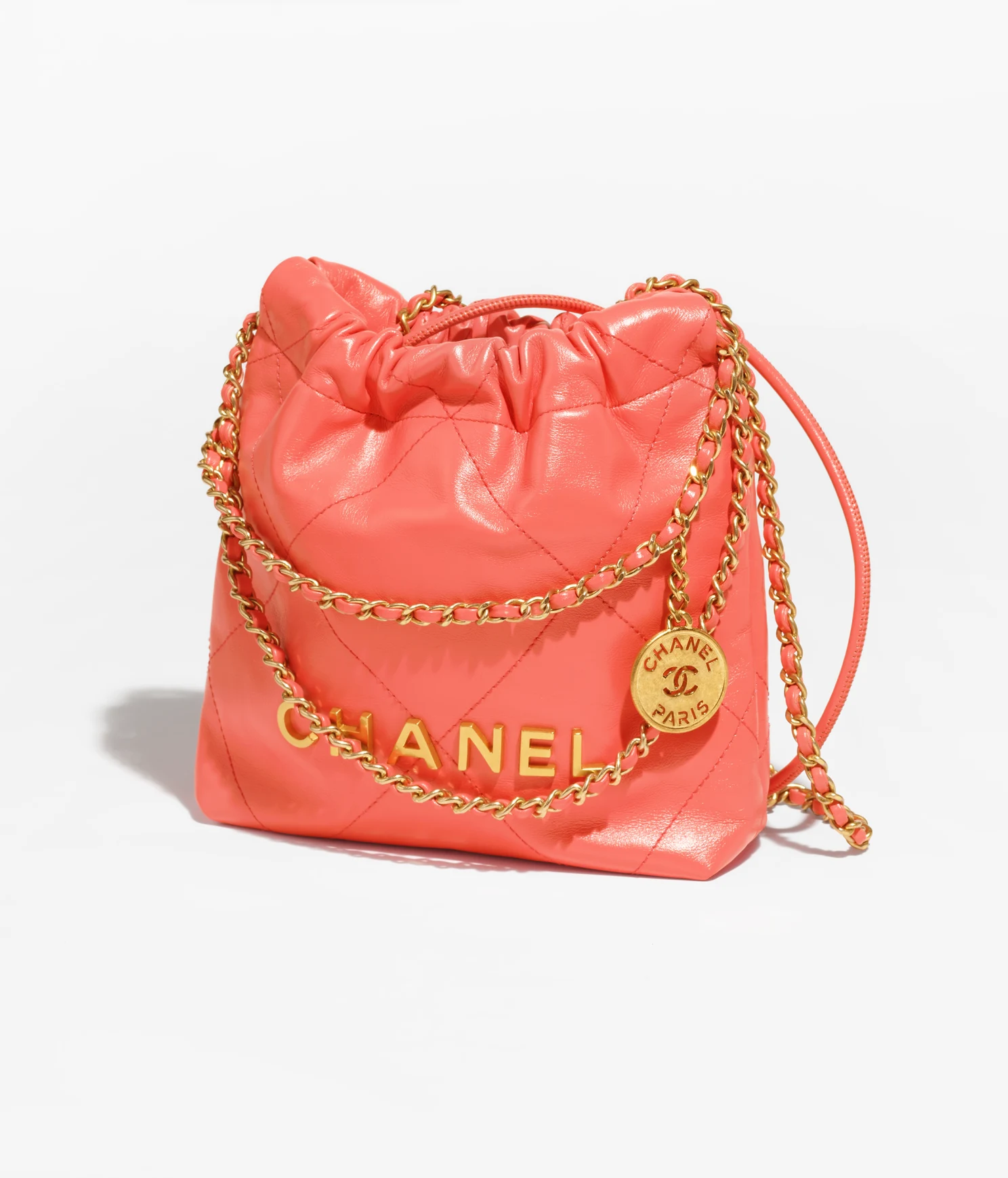 CHANEL 22 MINI HANDBAG Shiny Calfskin & Gold-Tone Metal