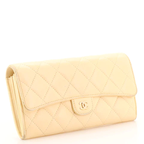 Chanel CC Gusset Classic Flap Wallet Quilted Lambskin Long