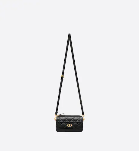 DIOR CARO POUCH Black Supple Cannage Calfskin