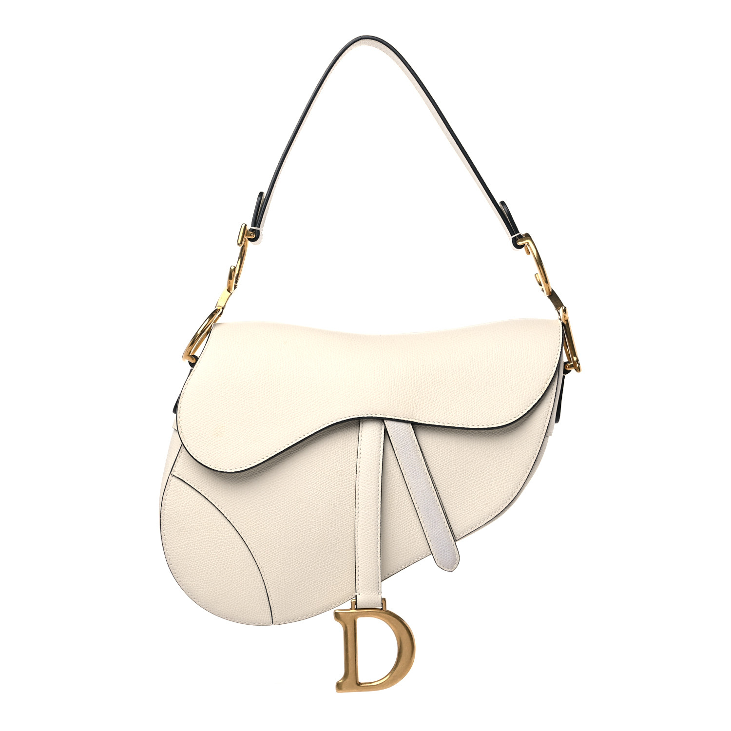 CHRISTIAN DIOR Grained Calfskin Saddle Bag White
