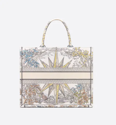 LARGE DIOR BOOK TOTE White Multicolor Rêve d'Infini Embroidery (42 x 35 x 18.5 cm)