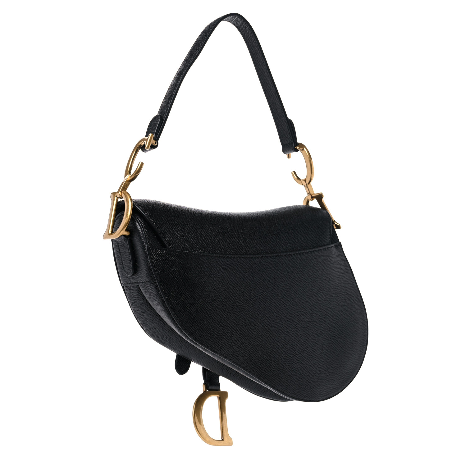 CHRISTIAN DIOR Grained Calfskin Saddle Bag Black