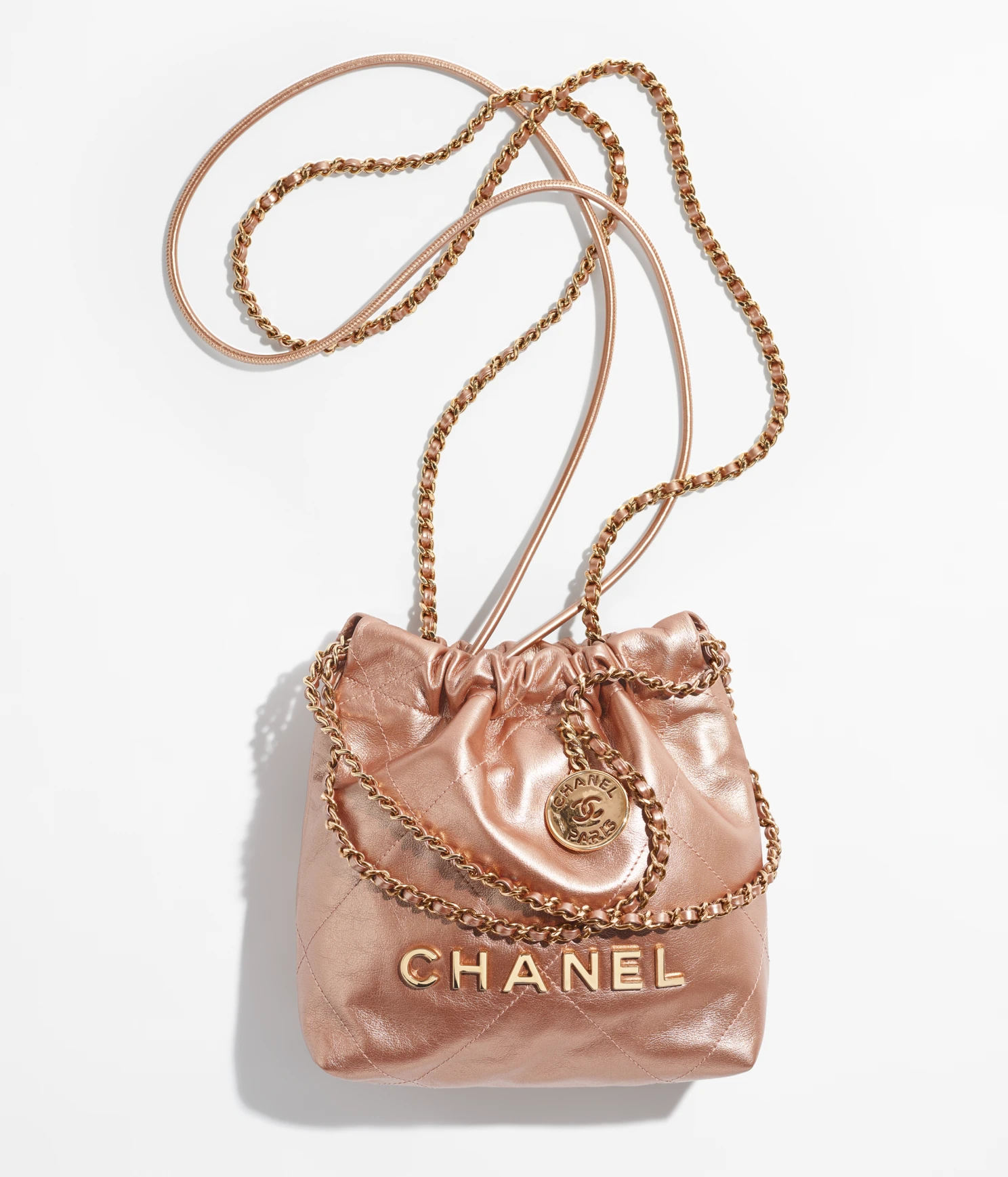 CHANEL 22 MINI HANDBAG Metallic Calfskin & Pink Gold-Tone Metal Copper