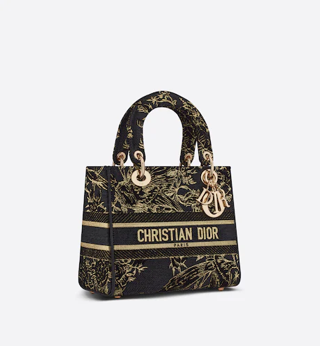 MEDIUM LADY D-LITE BAG Black Multicolor Dior Jardin d'Hiver Embroidered Cotton with Velvet and Metallic Thread