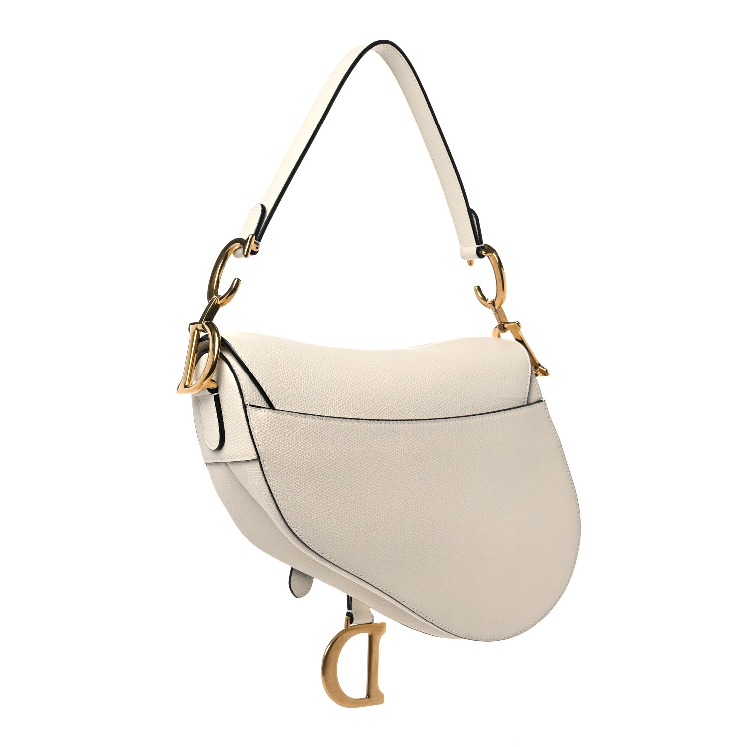 CHRISTIAN DIOR Grained Calfskin Saddle Bag White