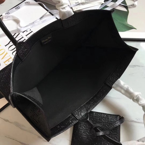 Dior Book Tote Bag In Black Oblique Embossed Calfskin