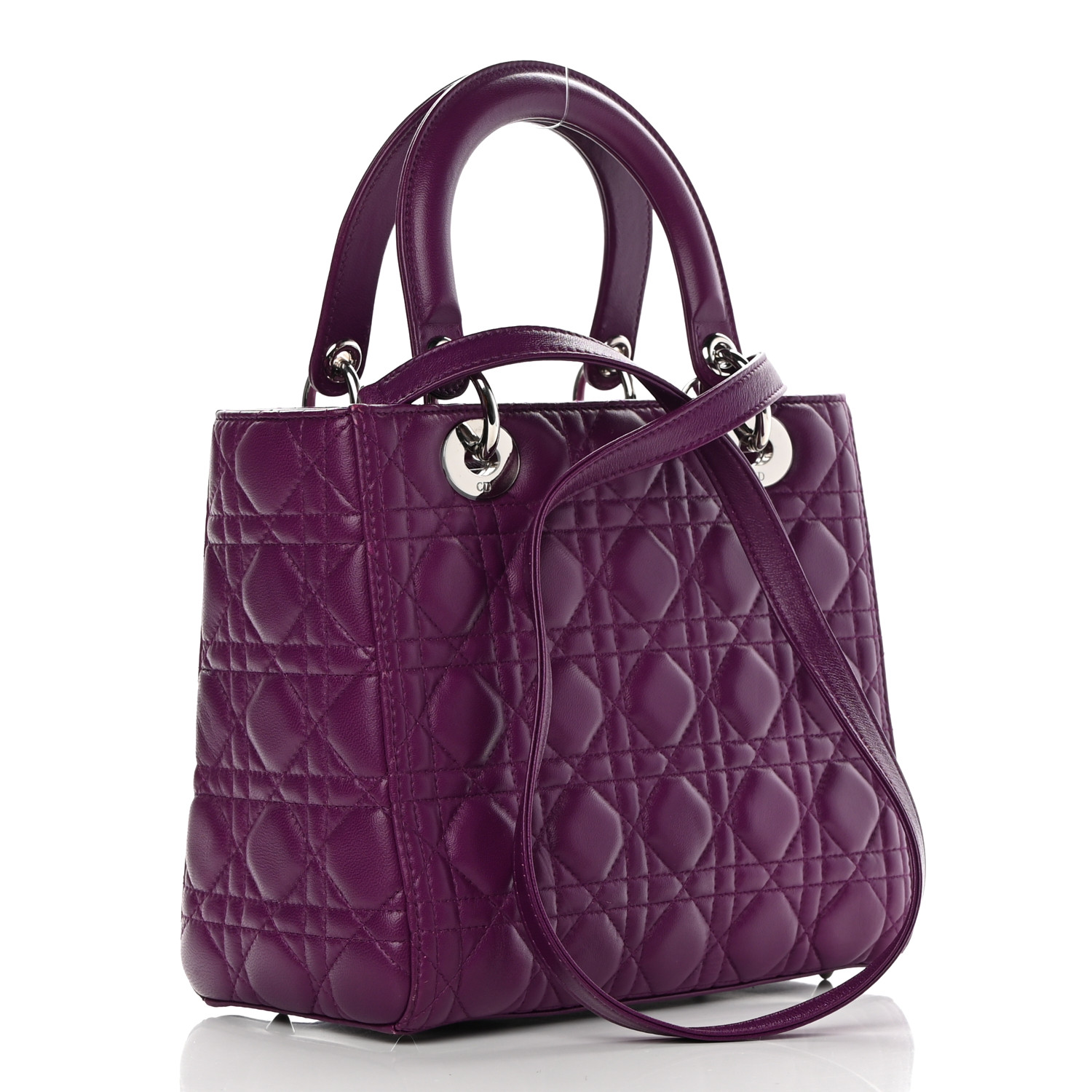 CHRISTIAN DIOR Lambskin Cannage Medium Lady Dior Purple