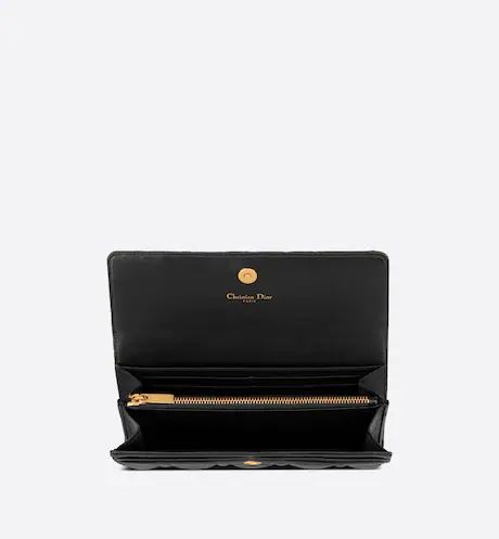 DIOR CARO WALLET Black Supple Cannage Calfskin