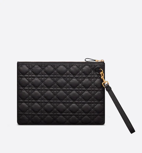LARGE DIOR CARO DAILY POUCH Black Supple Cannage Calfskin