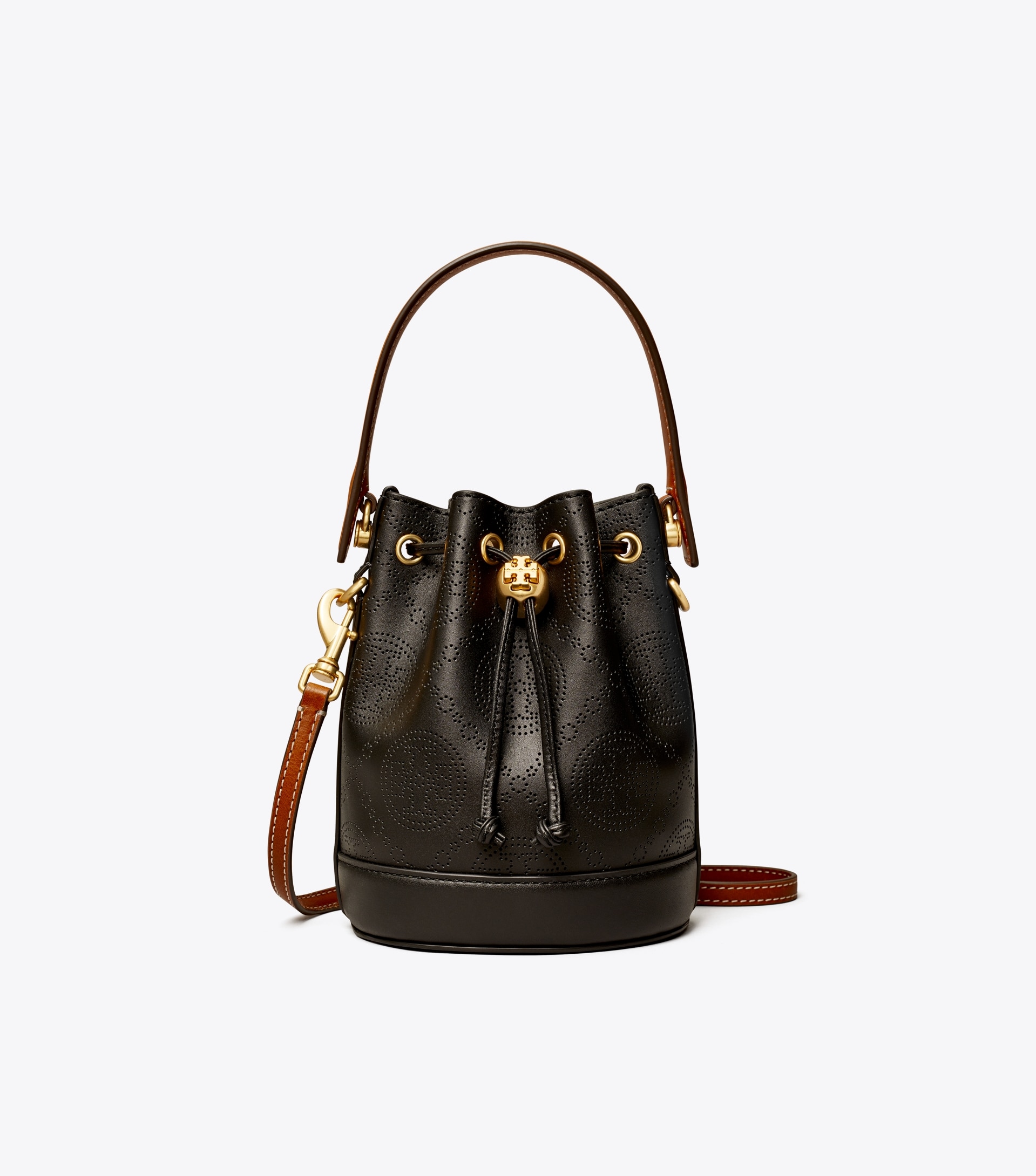 MINI T MONOGRAM PERFORATED LEATHER BUCKET BAG
