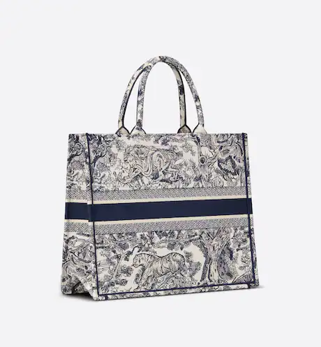 LARGE DIOR BOOK TOTE Blue Toile de Jouy Embroidery (42 x 35 x 18.5 cm)