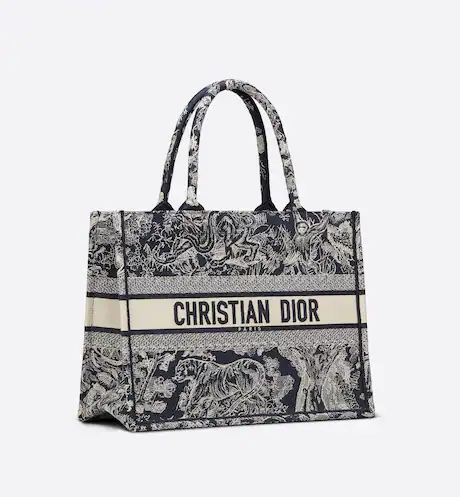 MEDIUM DIOR BOOK TOTE Blue Toile de Jouy Reverse Embroidery (36 x 27.5 x 16.5 cm)