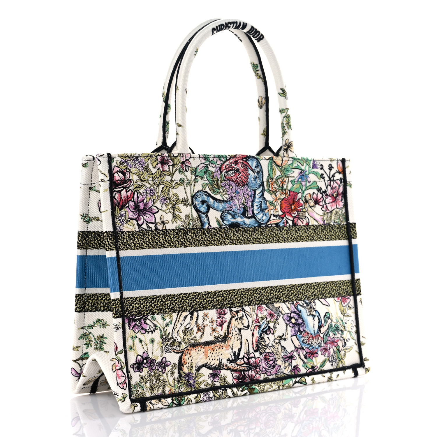 CHRISTIAN DIOR Canvas Embroidered Medium D-Constellation Book Tote Latte Multicolor