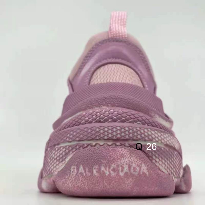 Balenciaga Pink Faux Leather and Mesh Triple S Low Top Sneakers