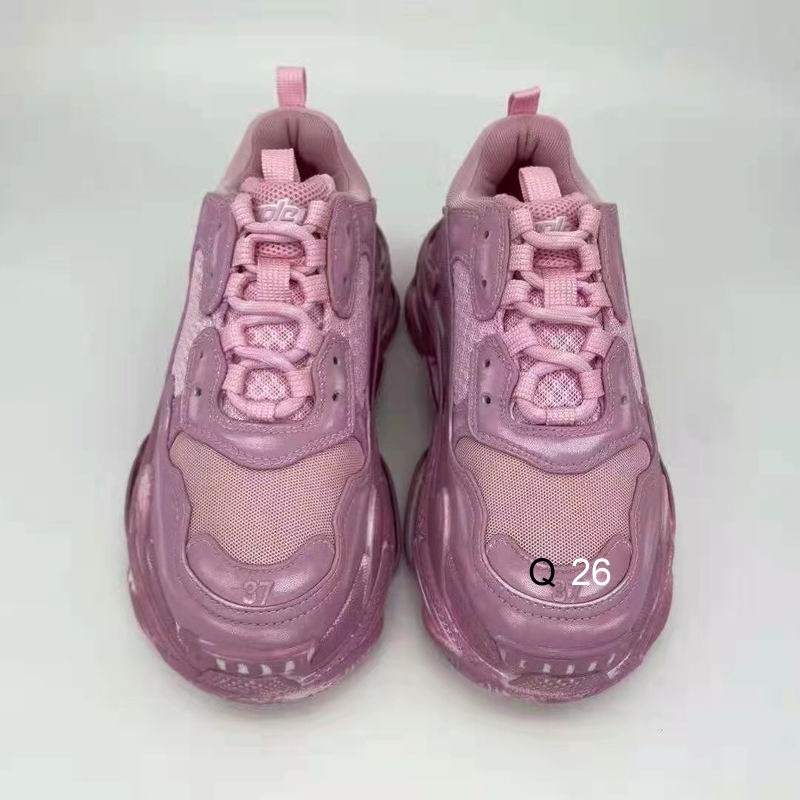Balenciaga Pink Faux Leather and Mesh Triple S Low Top Sneakers