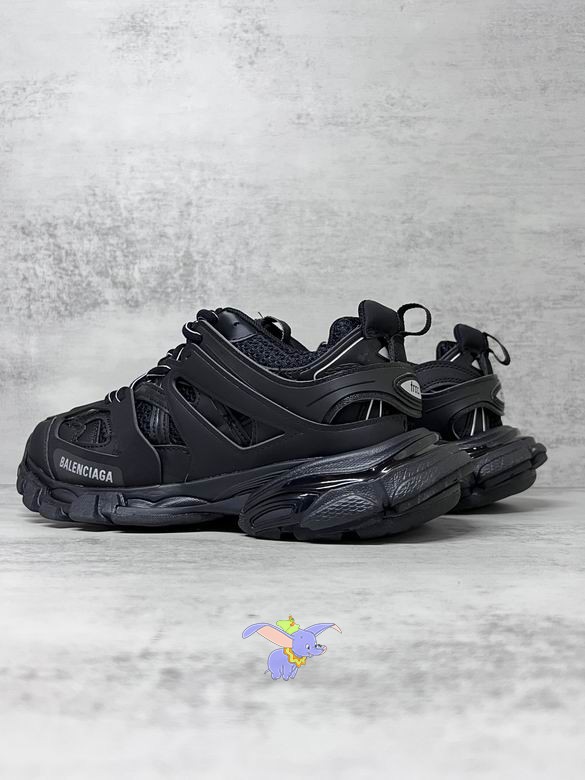 Balenciaga Black Faux Leather Mesh Track Sneakers