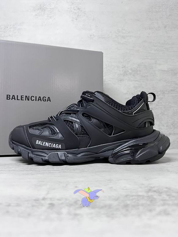 Balenciaga Black Faux Leather Mesh Track Sneakers