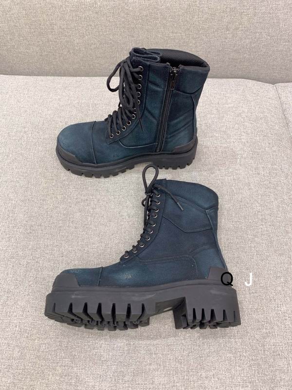 Balenciaga Men's Blue Combat Strike Combat Boots In Cotton