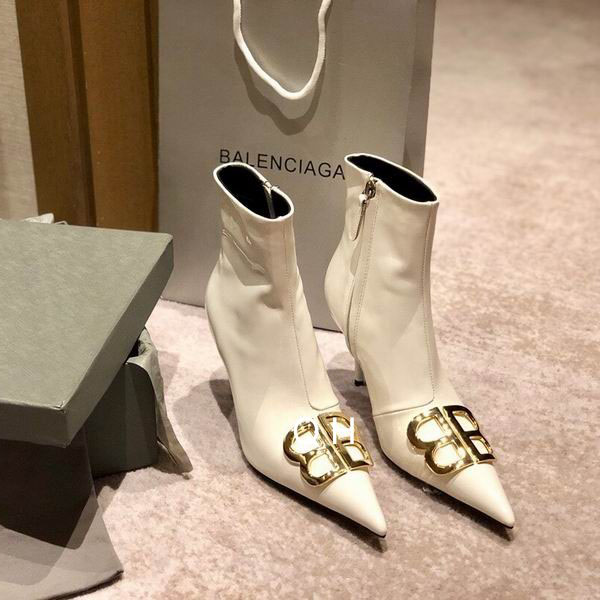 Balenciaga Patent BB Pointy Toe Ankle Booties 38.5 Optical White