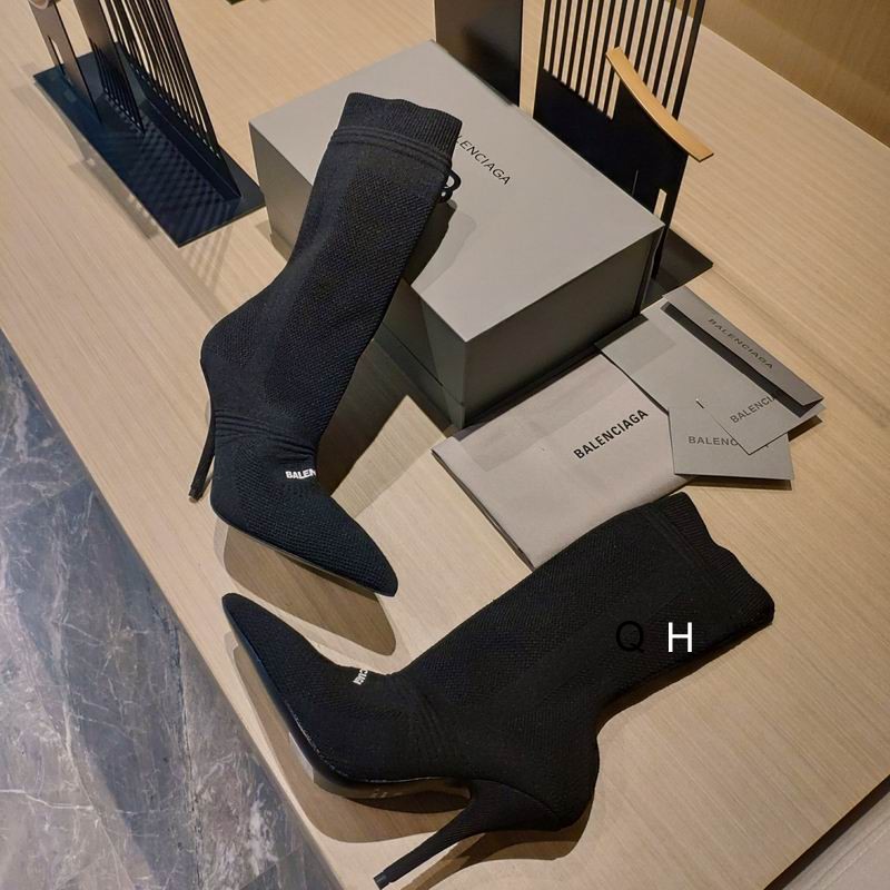 Balenciaga Black Knit Fabric Knife Ankle Socks Booties