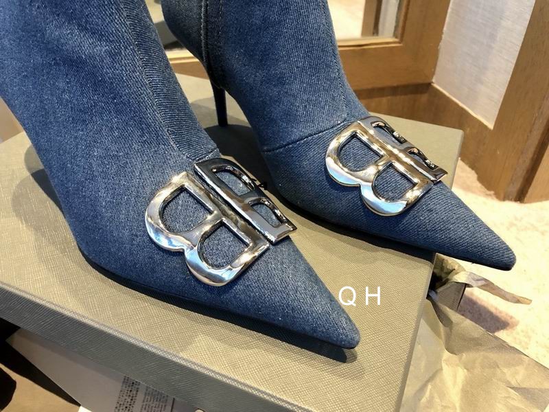 Balenciaga Denim BB Pointy Toe Ankle Booties 35.5 Light Bleu